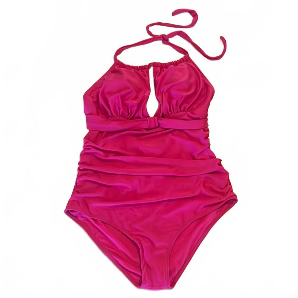 Stylish Pink Halter‎ Neck Swimsuit